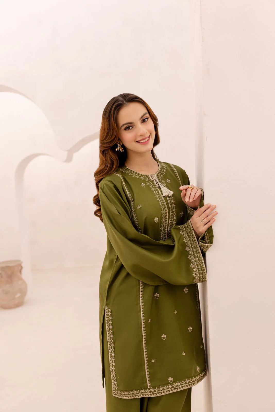 Olive- Embroidered Co-Ord Set