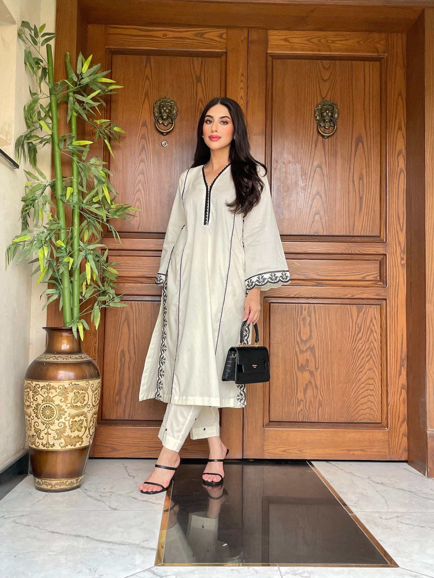 DOVE AIR-LINE STITCHED DRESS (Embroidered Trousers).