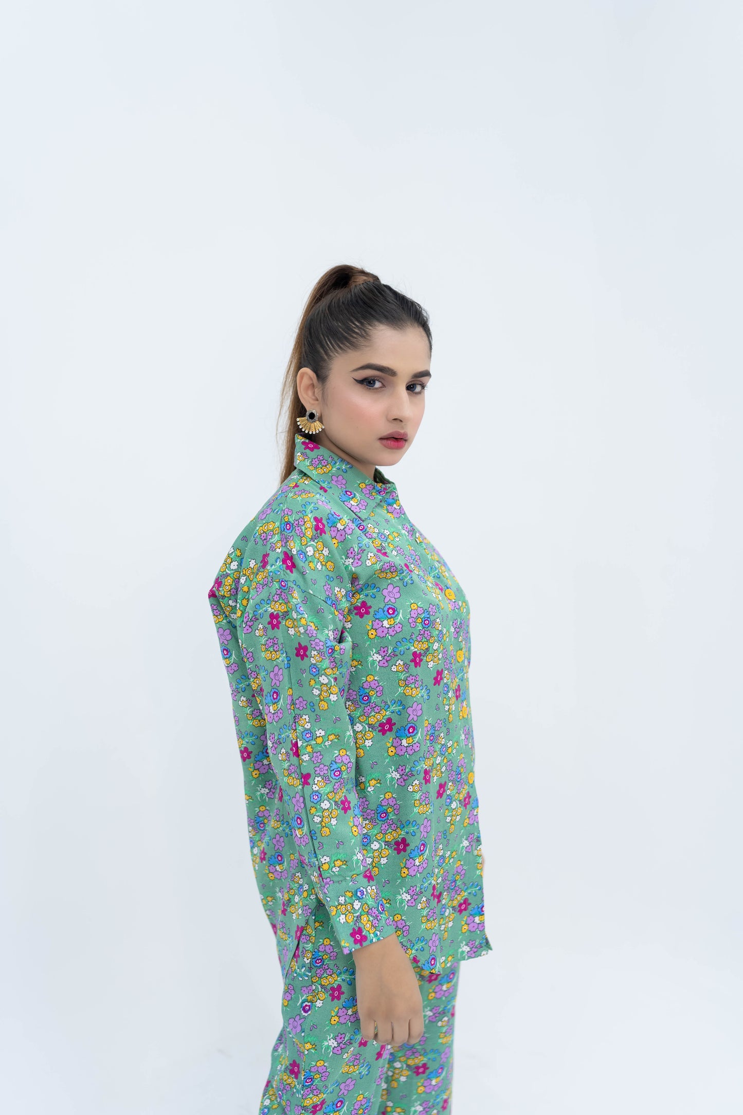 Green Thick Silk Crepe Co-ord Set