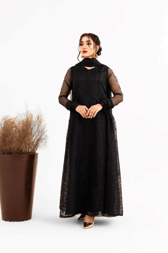 FAIRY- 3PC LUXURY FULLY EMBROIDERED STITCHED 8-PANEL FROCK WITH EMBROIDERED DUPATTA & TROUSERS
