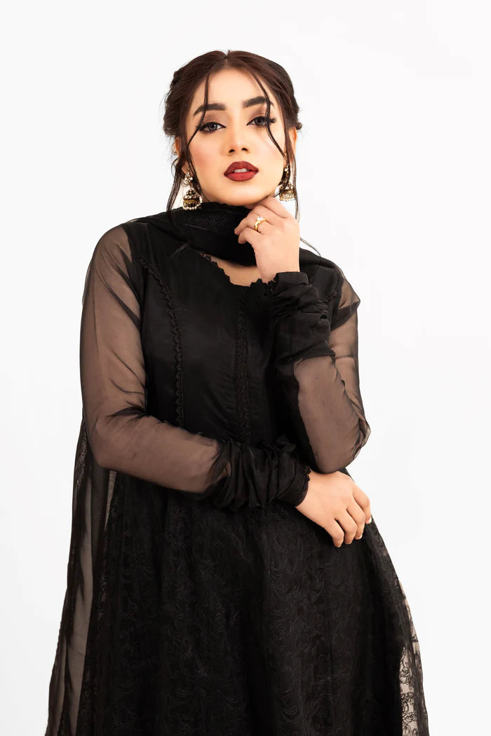 FAIRY- 3PC LUXURY FULLY EMBROIDERED STITCHED 8-PANEL FROCK WITH EMBROIDERED DUPATTA & TROUSERS