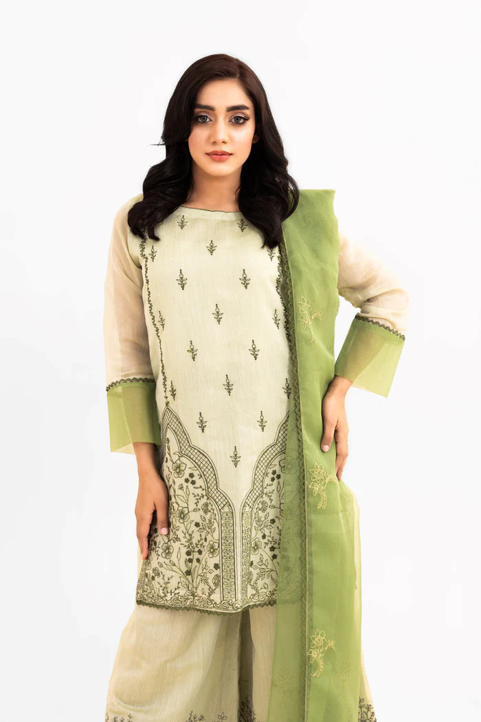 AROOJ- 3PC LUXURY EMBROIDERED SHIRT WITH EMBROIDERED TROUSERS & DUPATTA