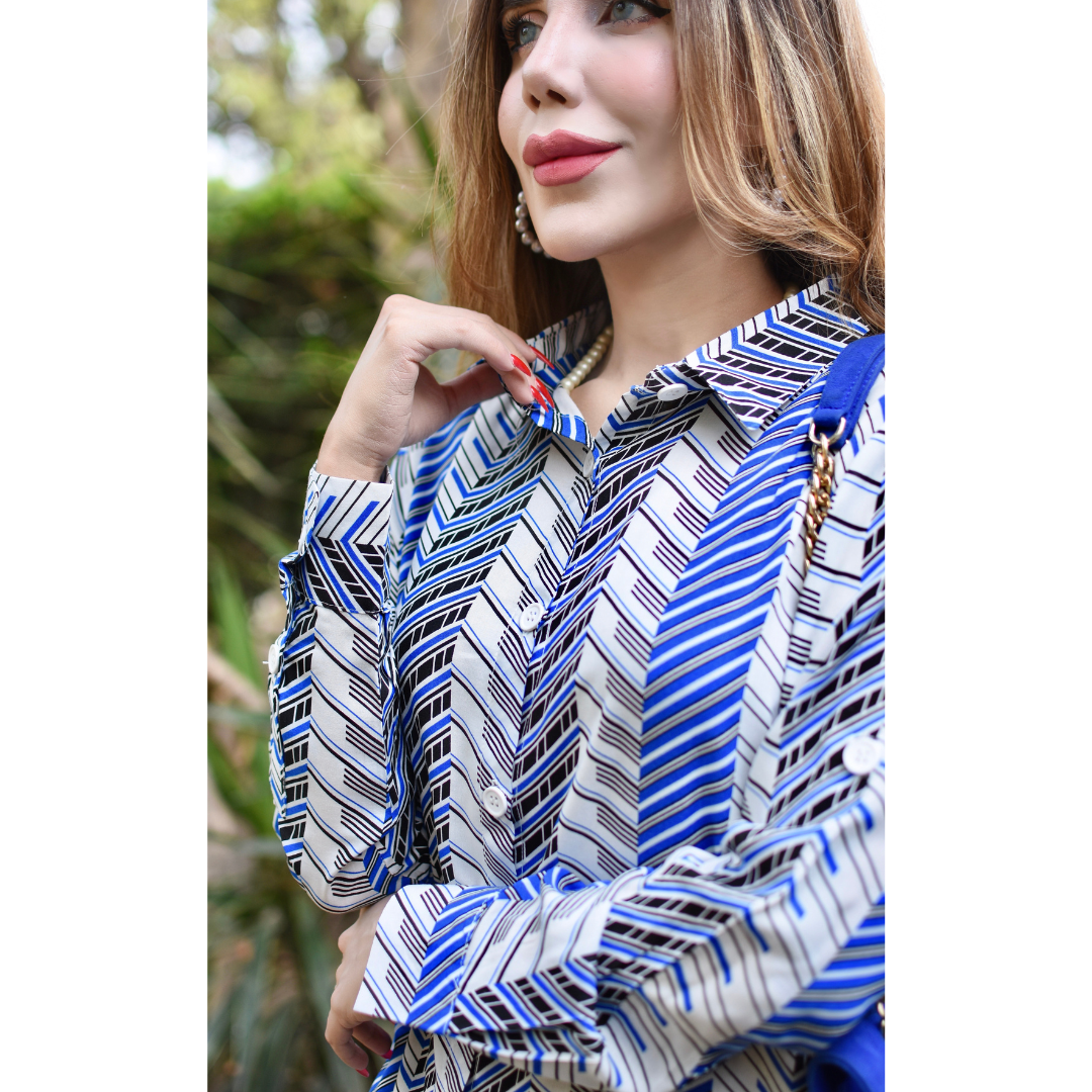 White, Blue and Black Co-ord Set