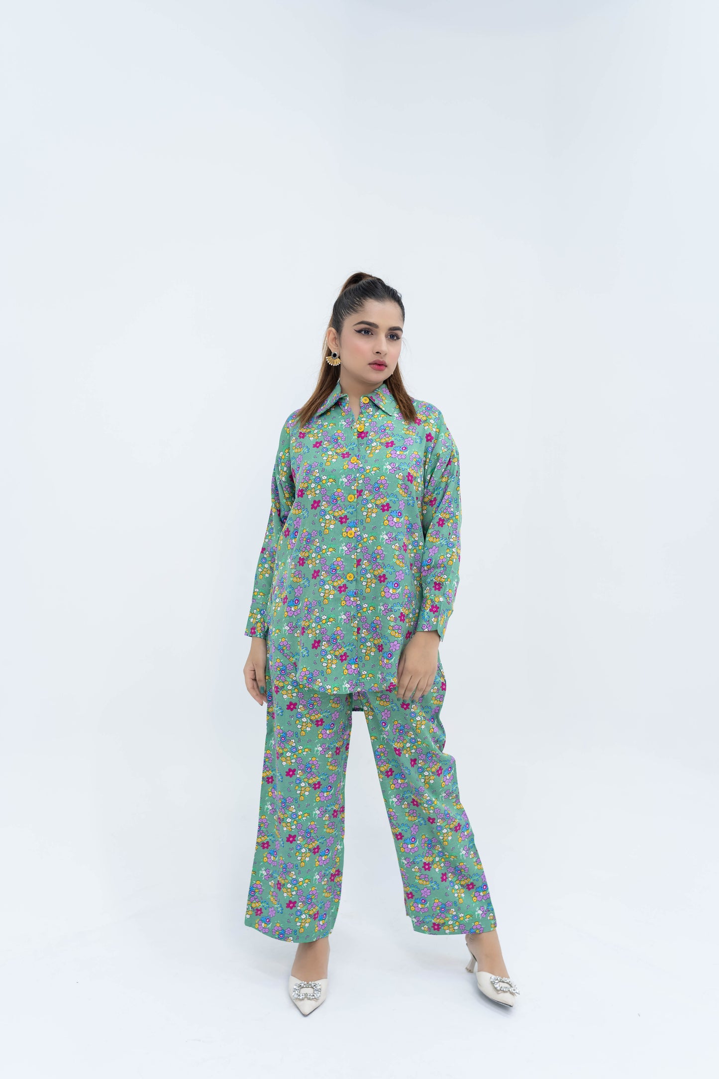 Green Thick Silk Crepe Co-ord Set
