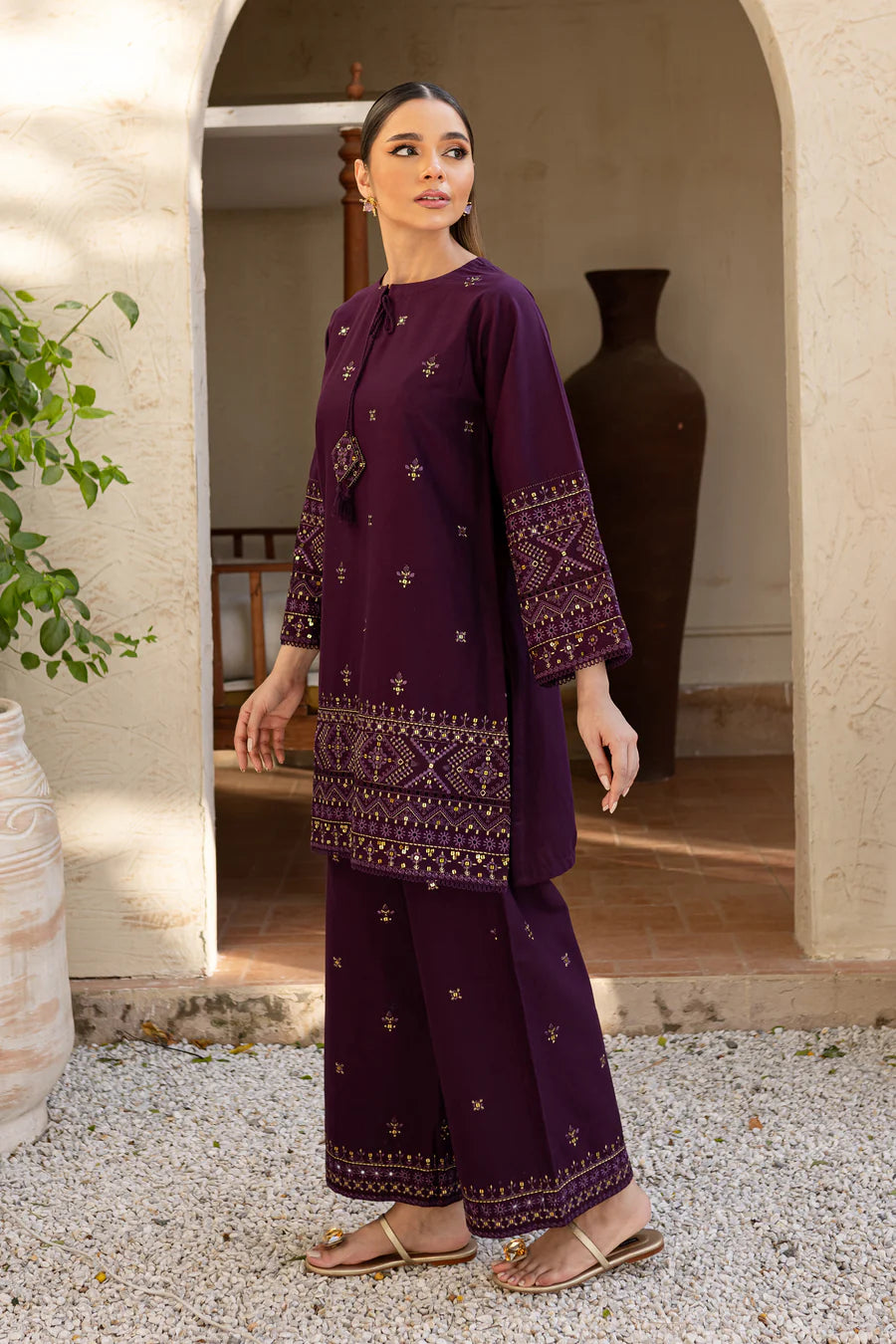 Plum 2Pc - Boring Embroidered Dress