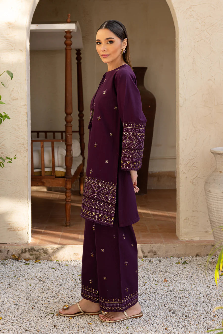 Plum 2Pc - Boring Embroidered Dress