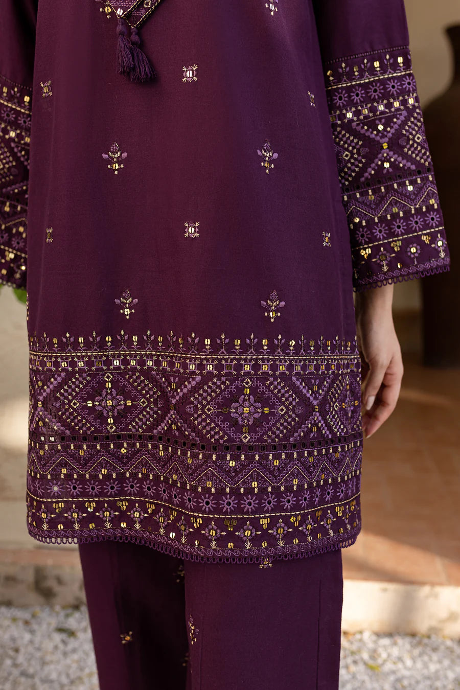 Plum 2Pc - Boring Embroidered Dress