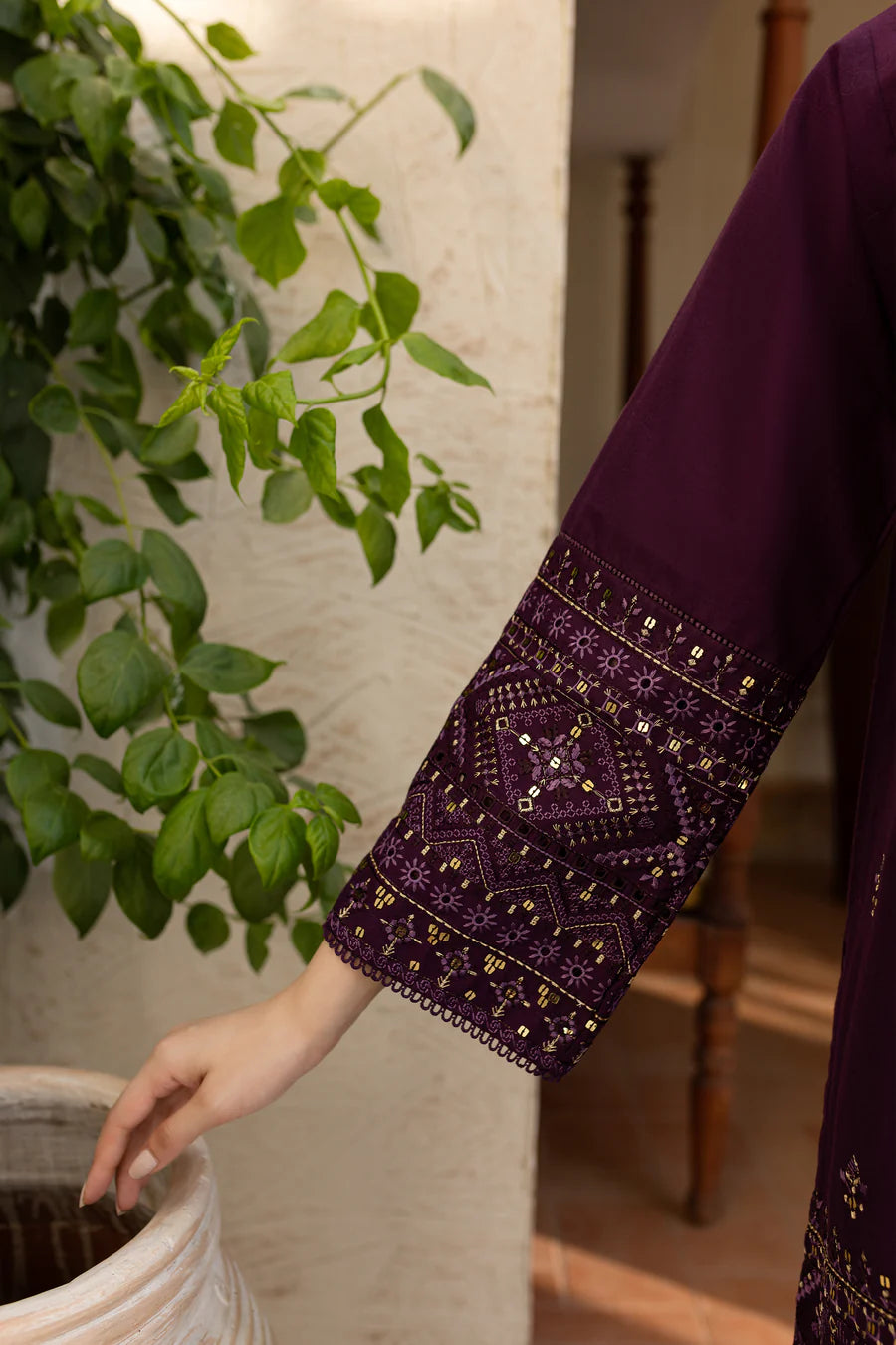Plum 2Pc - Boring Embroidered Dress