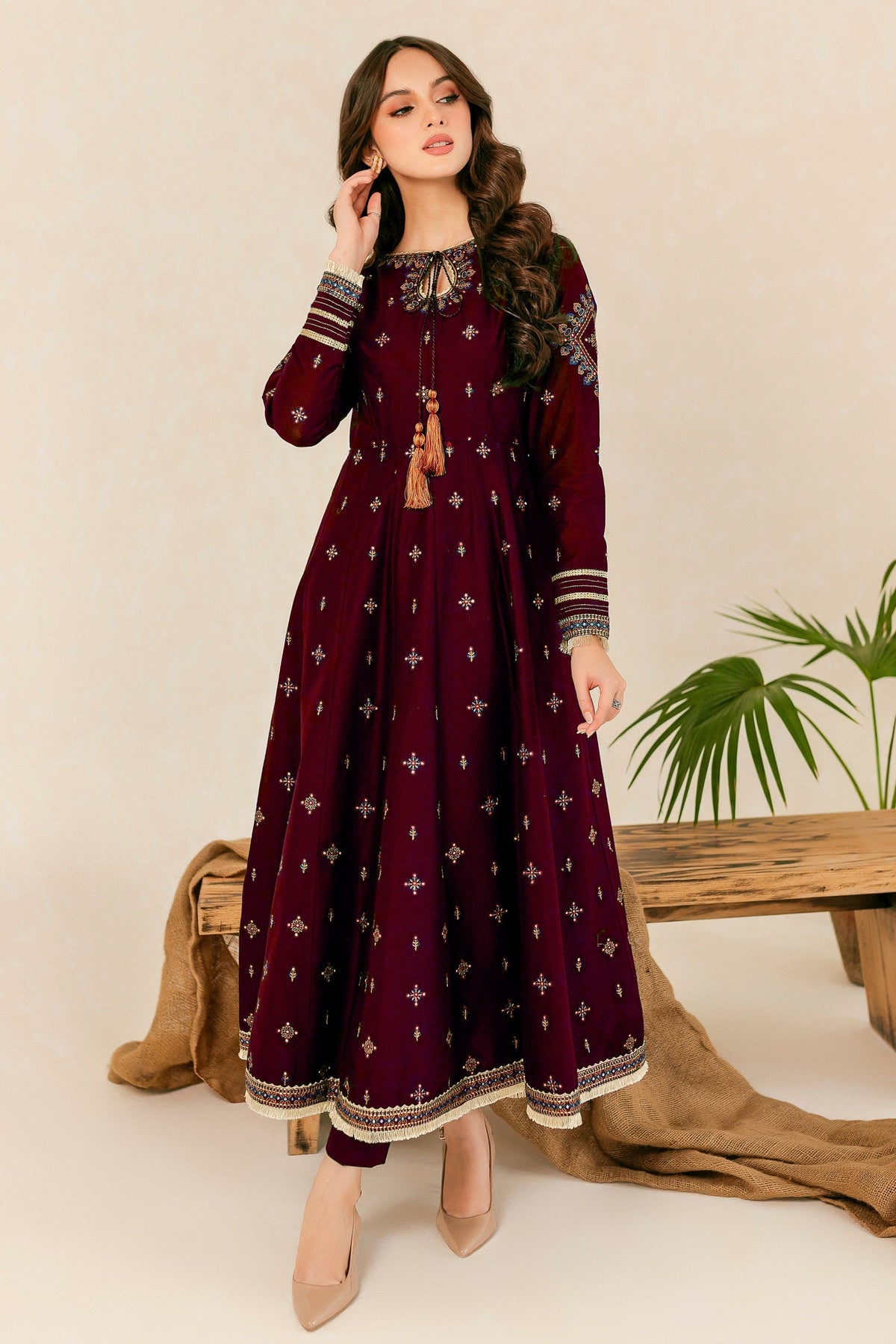 HREEM Maroon Embroidered Frock