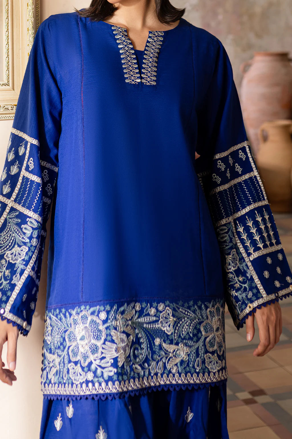 Royal Blue Embroidered Farshi Shalwar Suit
