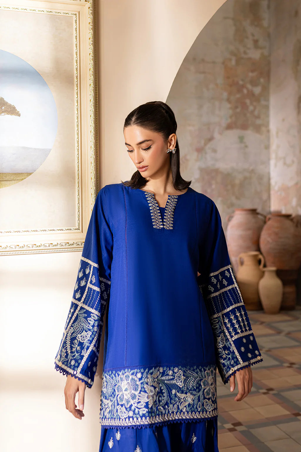 Royal Blue Embroidered Farshi Shalwar Suit