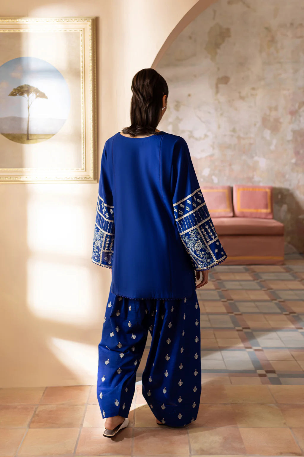 Royal Blue Embroidered Farshi Shalwar Suit