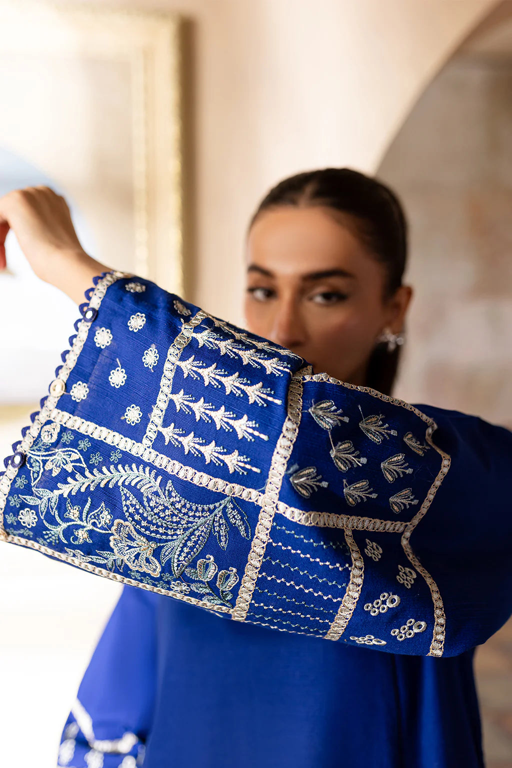 Royal Blue Embroidered Farshi Shalwar Suit