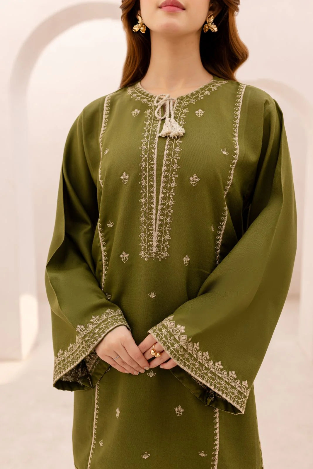 Olive- Embroidered Co-Ord Set