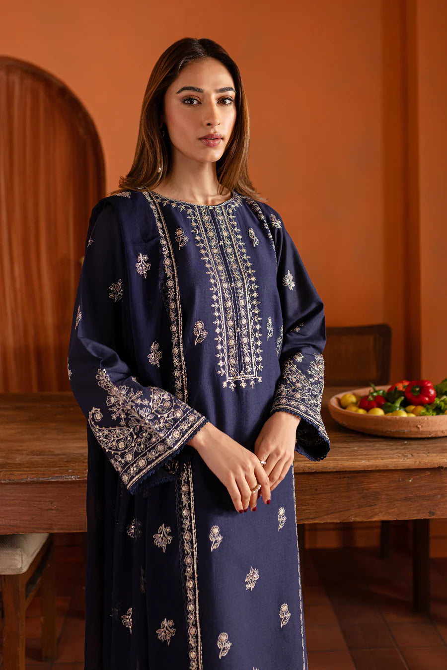 Mid Night Blue 3Pc - Embroidered Dress
