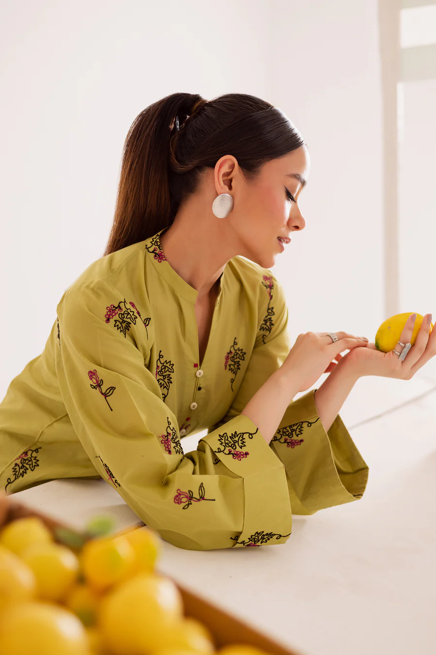 ANSA Apple Green Embroidered2Pc
