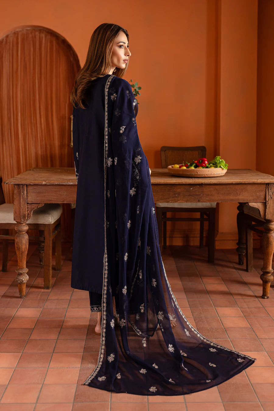Mid Night Blue 3Pc - Embroidered Dress