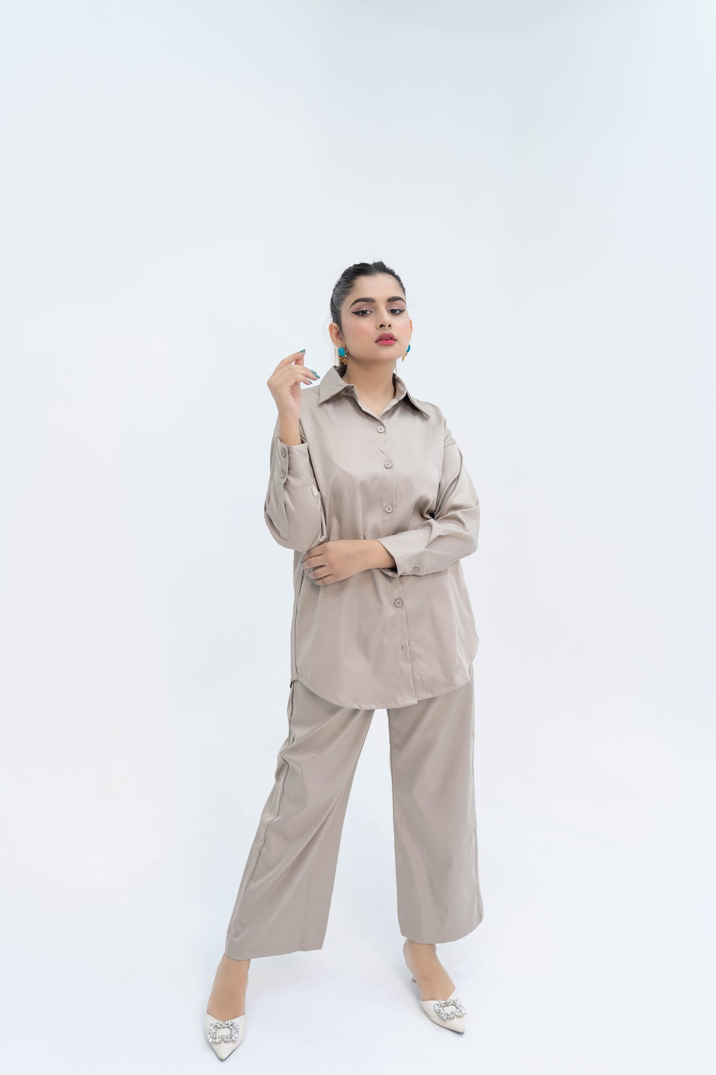 Sand Drop-Shoulder Co-ord Set