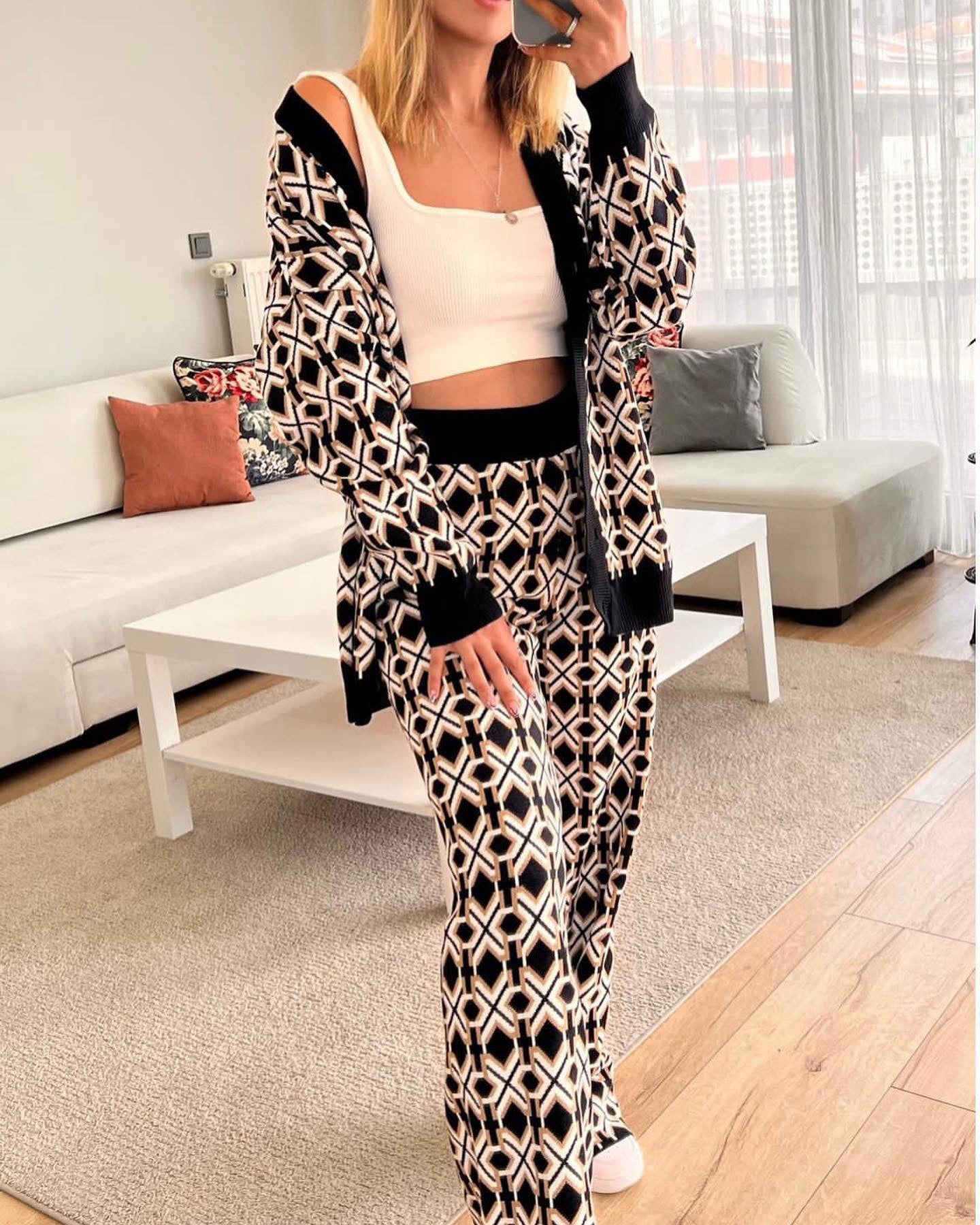 Button Down Wool Cardigan Sweater Knit Co-ord Set