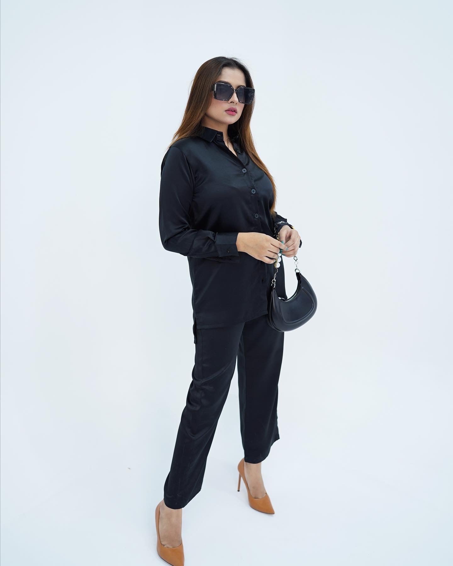 Black Satin Silk Co-ord Set