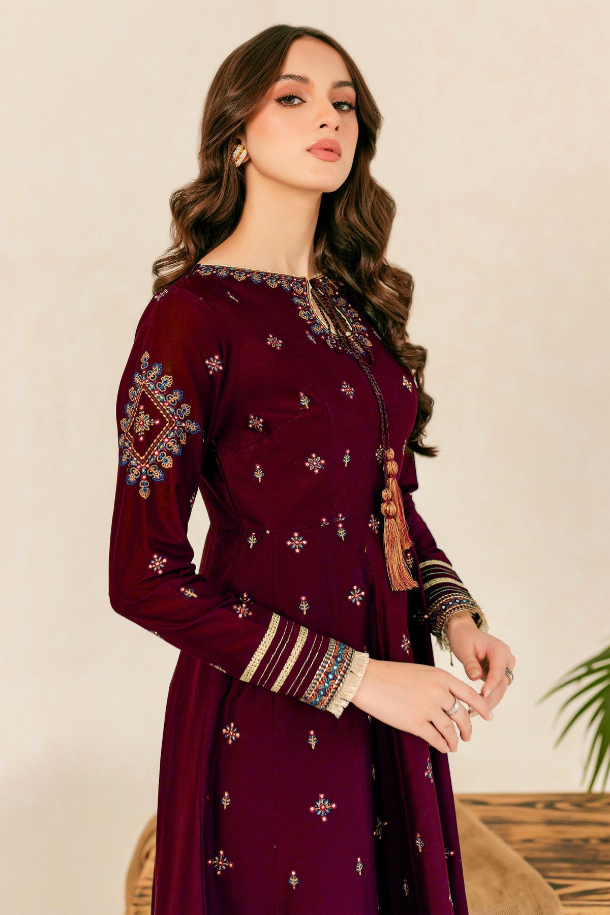 HREEM Maroon Embroidered Frock
