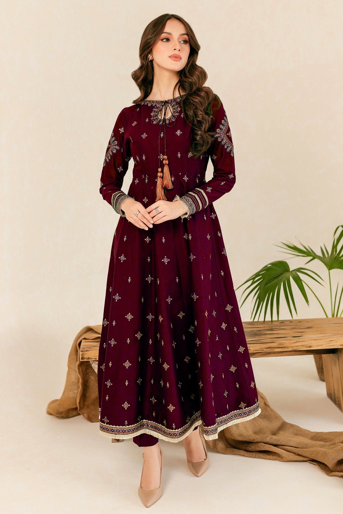 HREEM Maroon Embroidered Frock