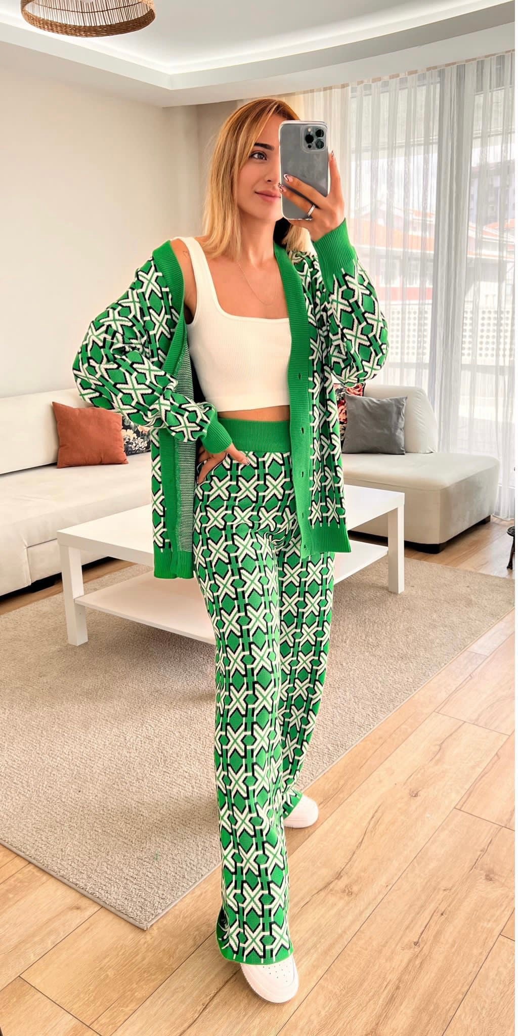Button Down Wool Cardigan Sweater Knit Co-ord Set