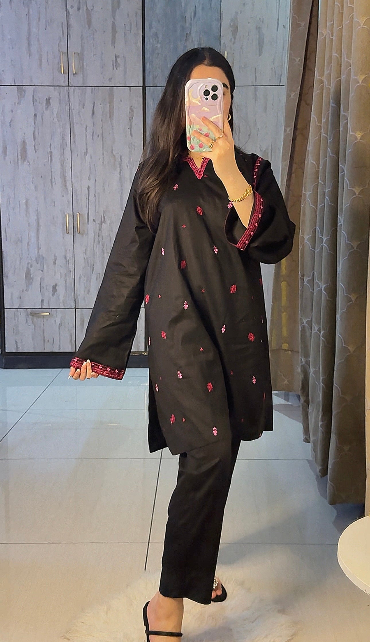 GULAAL BLACK EMBROIDERED STITCHED DRESS