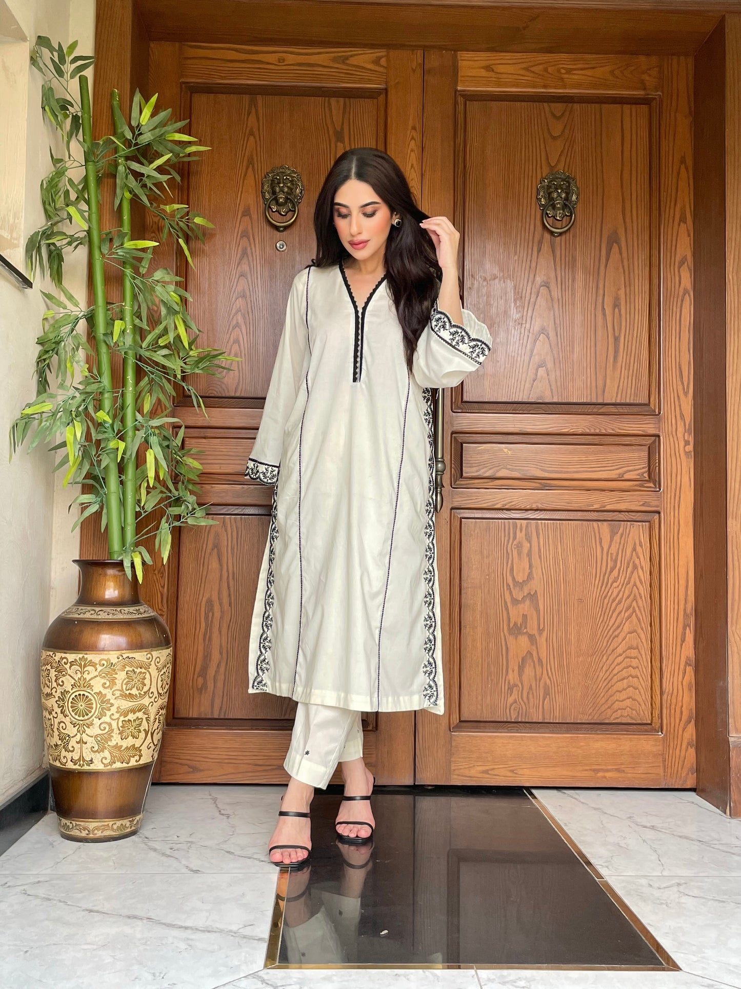 DOVE AIR-LINE STITCHED DRESS (Embroidered Trousers).