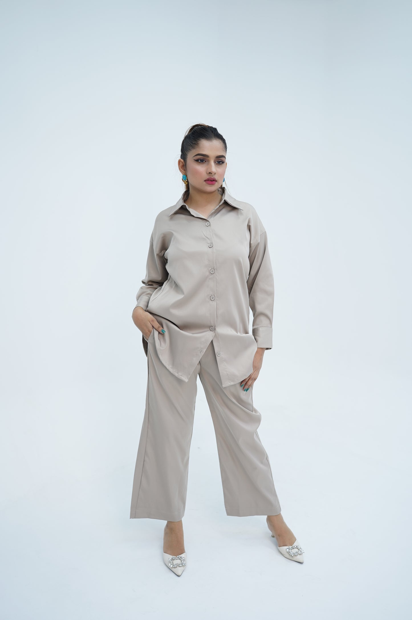 Sand Drop-Shoulder Co-ord Set