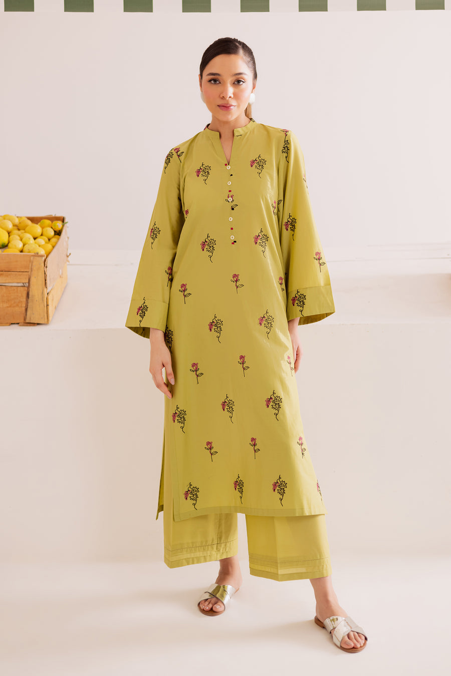 ANSA Apple Green Embroidered2Pc