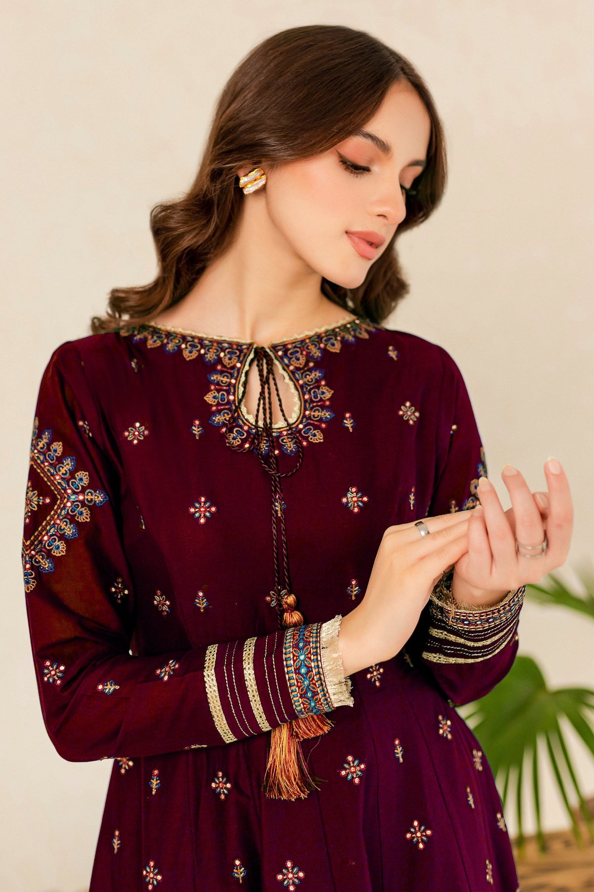 HREEM Maroon Embroidered Frock