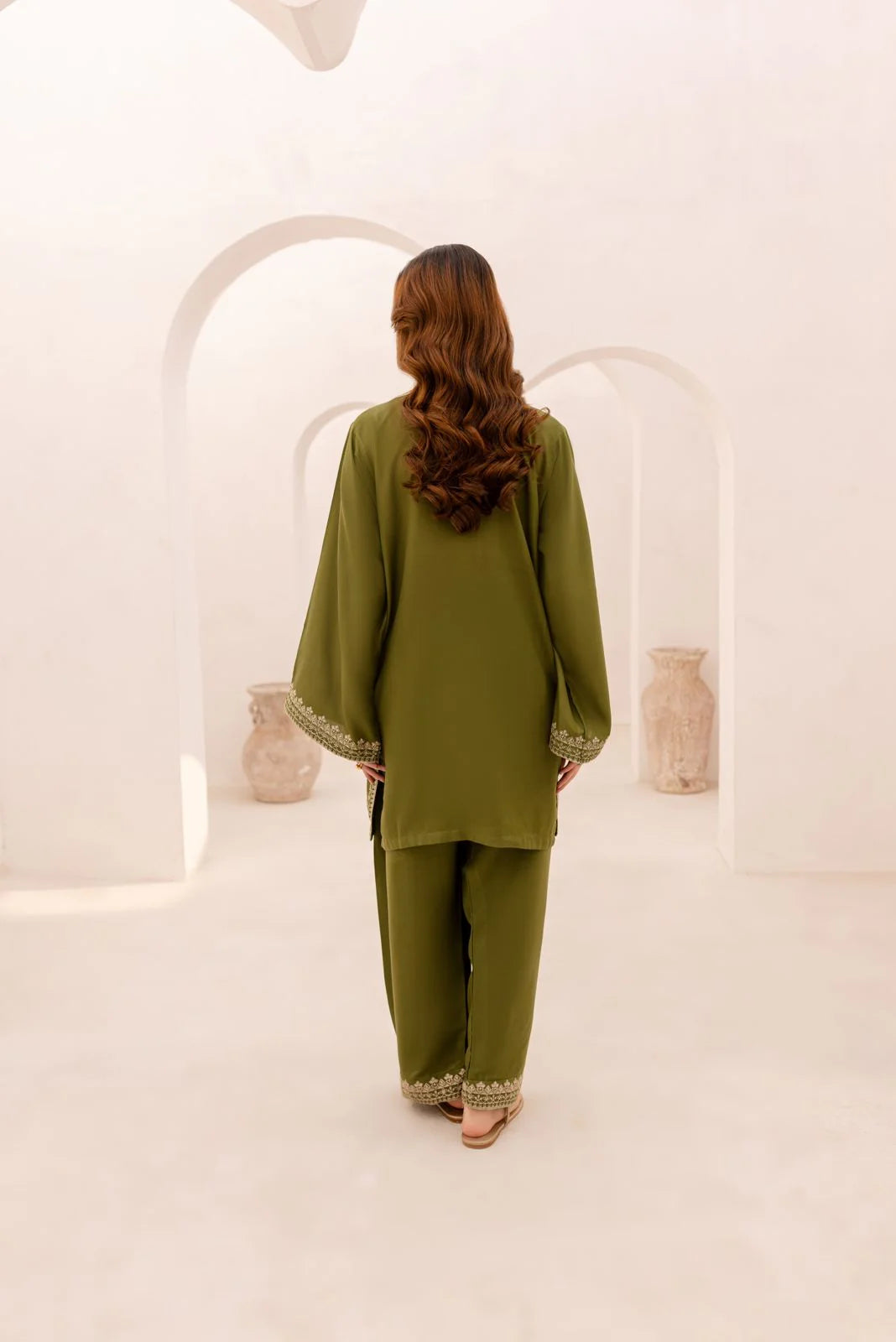 Olive- Embroidered Co-Ord Set