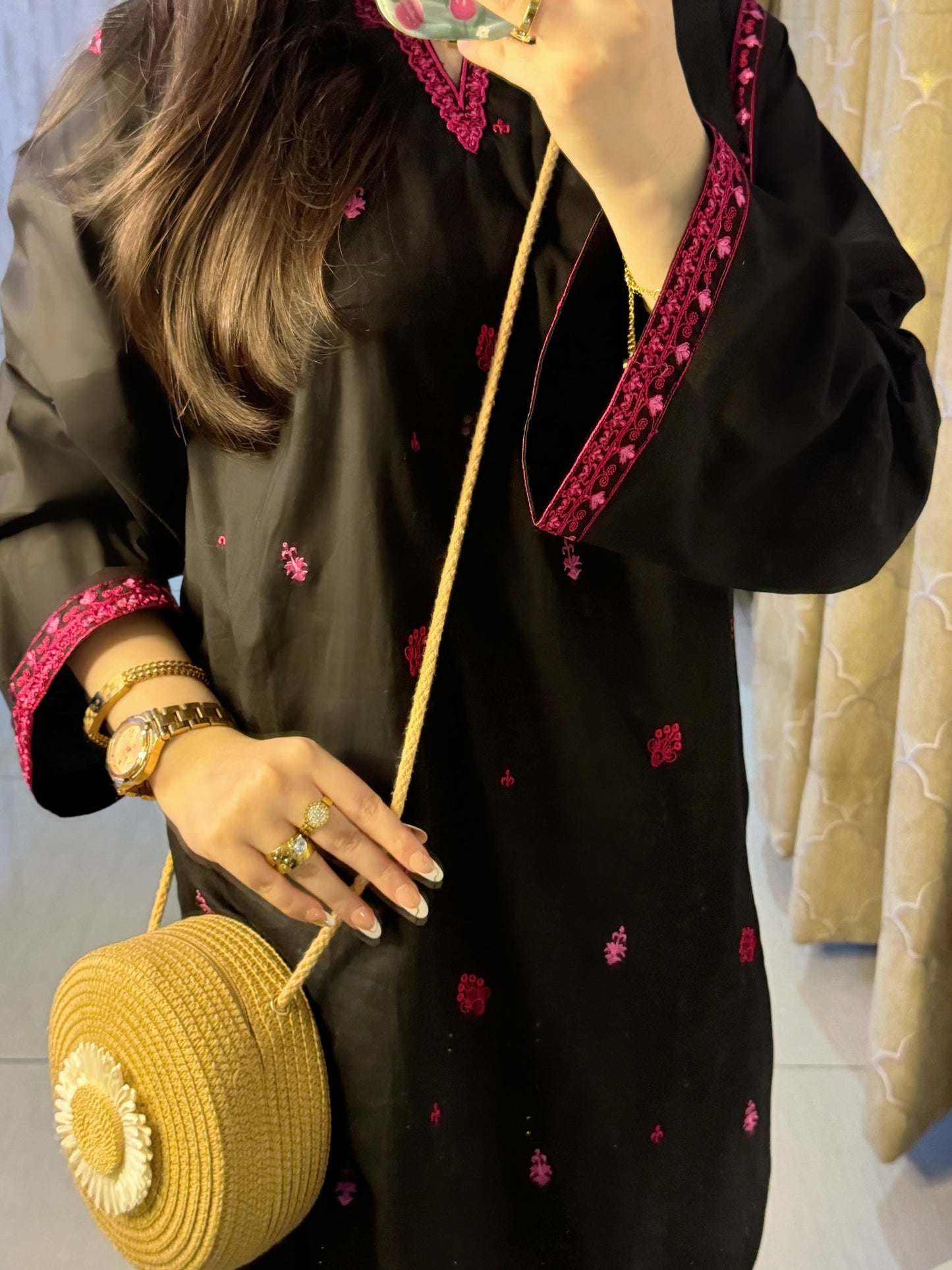 GULAAL BLACK EMBROIDERED STITCHED DRESS