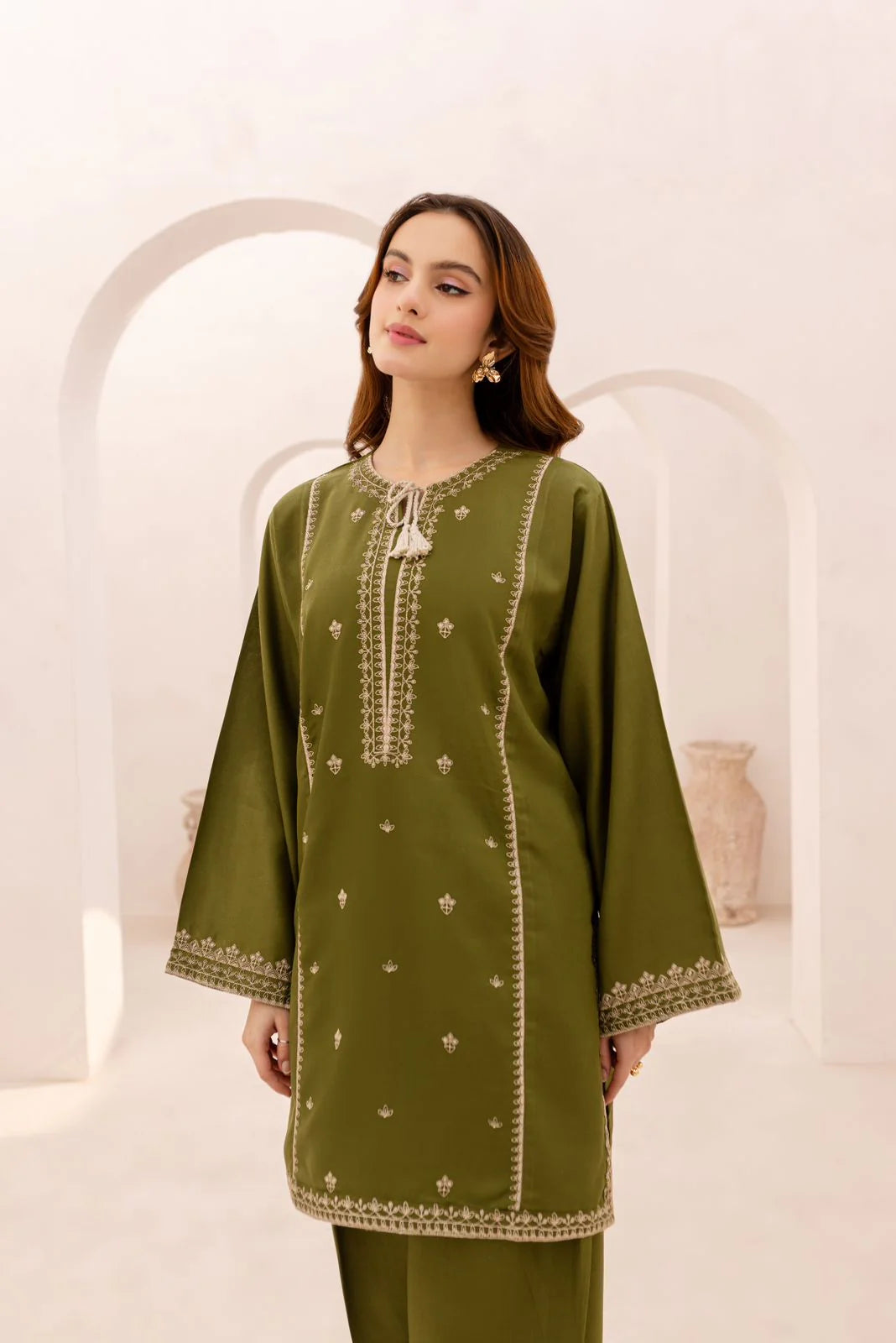 Olive- Embroidered Co-Ord Set