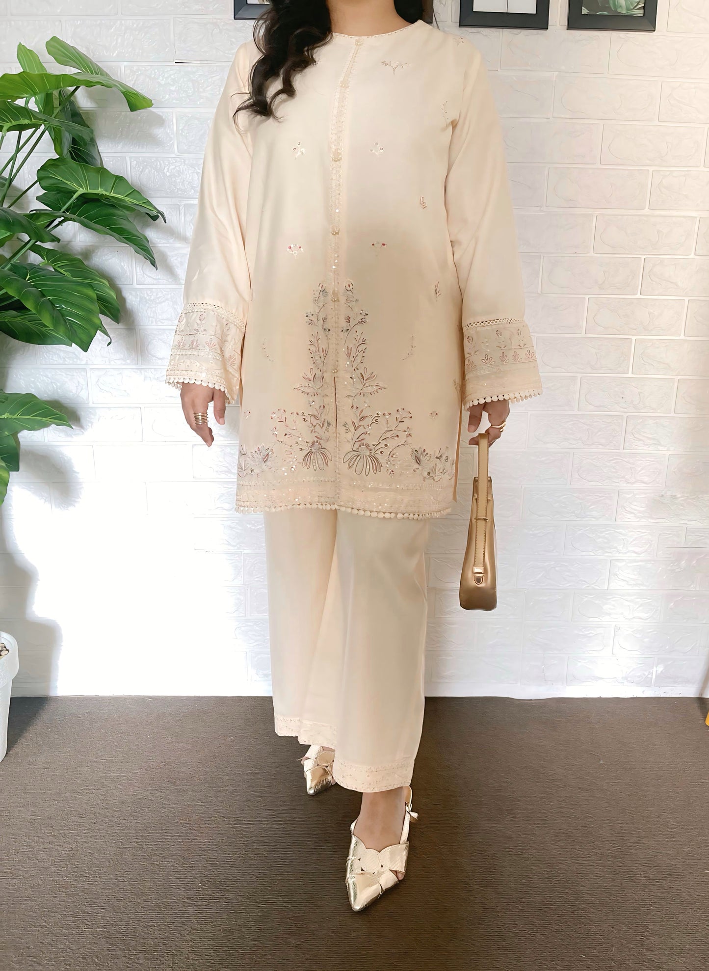 SEA SHELL 2PC - Rose White Stitched EMBROIDERED & Hand Embellished DRESS