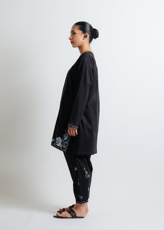 BLACK CROSS-STITCH A-LINE EMBROIDERED SHALWAR SUIT