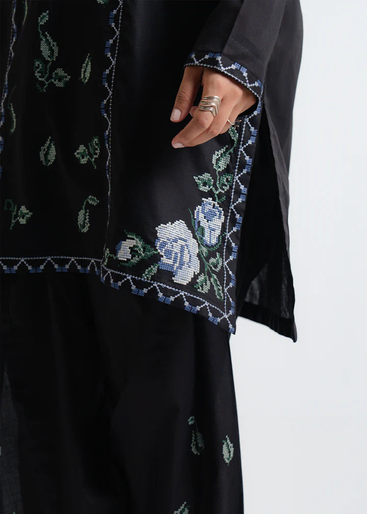 BLACK CROSS-STITCH A-LINE EMBROIDERED SHALWAR SUIT