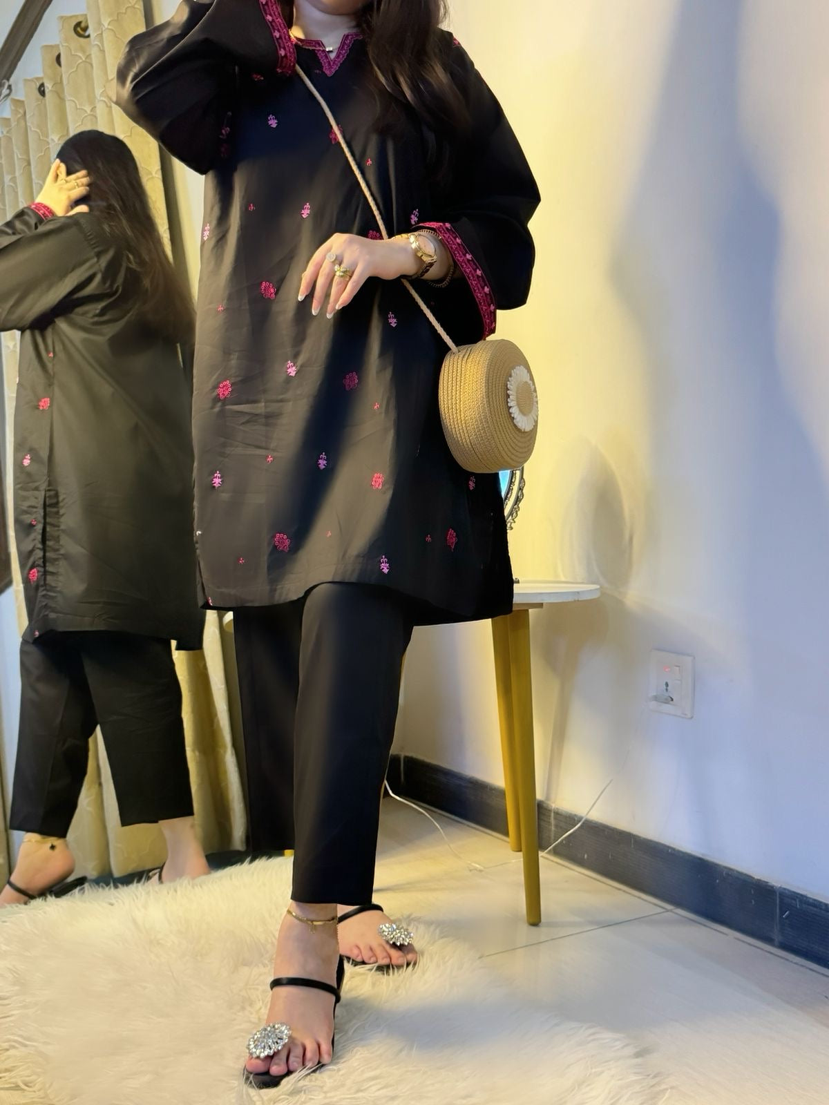 GULAAL BLACK EMBROIDERED STITCHED DRESS