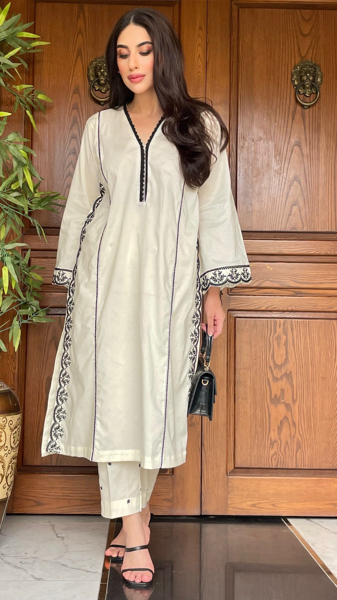 DOVE AIR-LINE STITCHED DRESS (Embroidered Trousers).