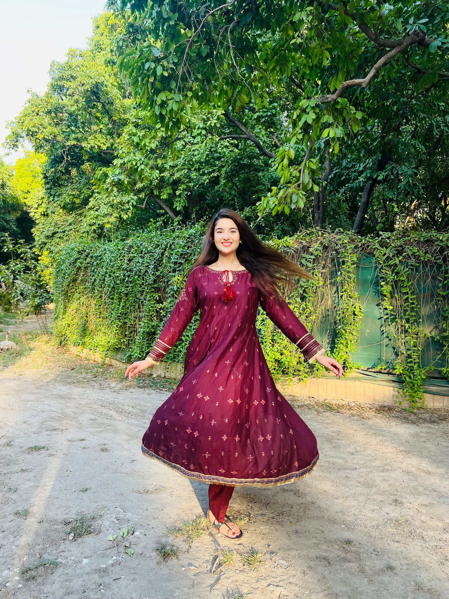 HREEM Maroon Embroidered Frock