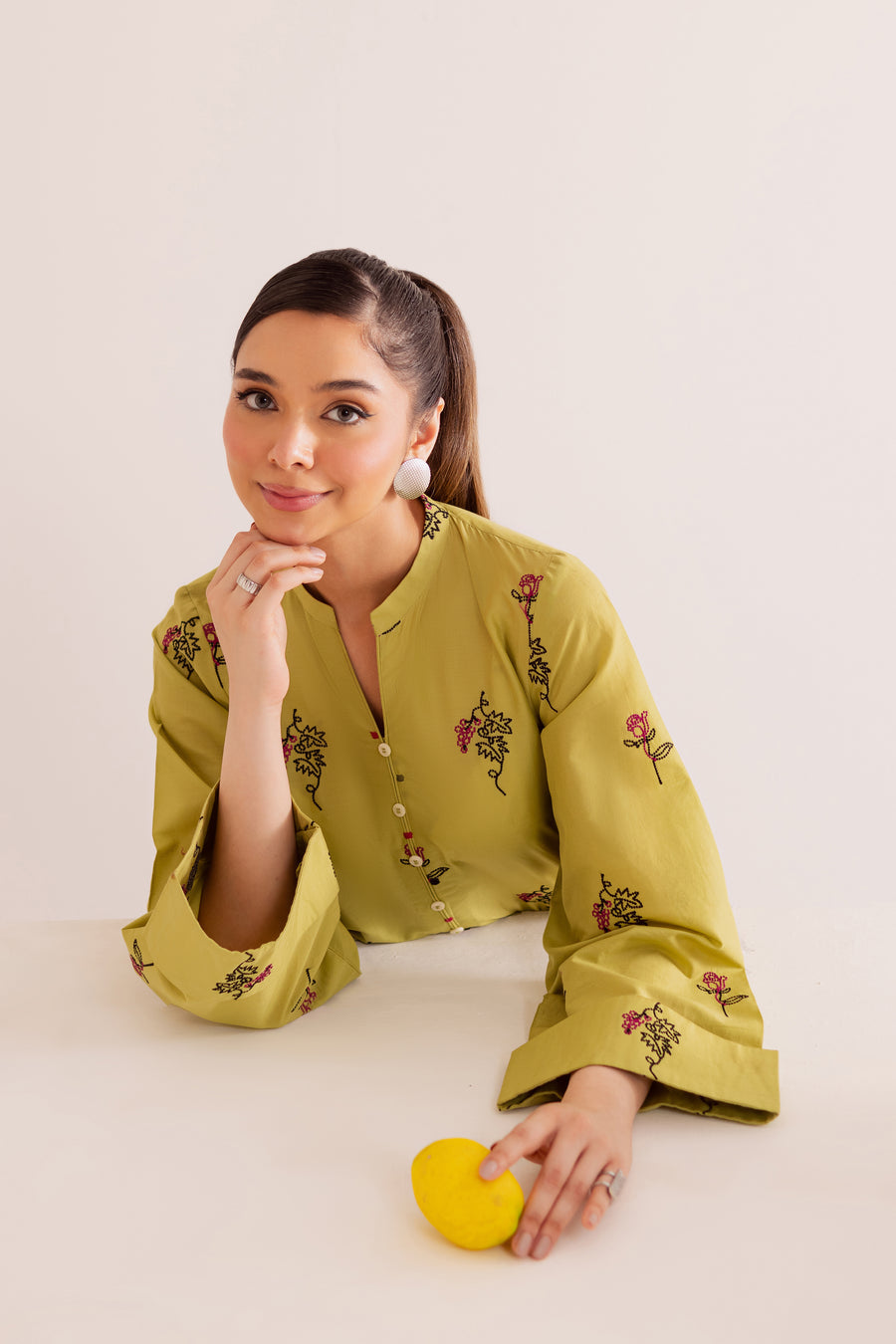 ANSA Apple Green Embroidered2Pc