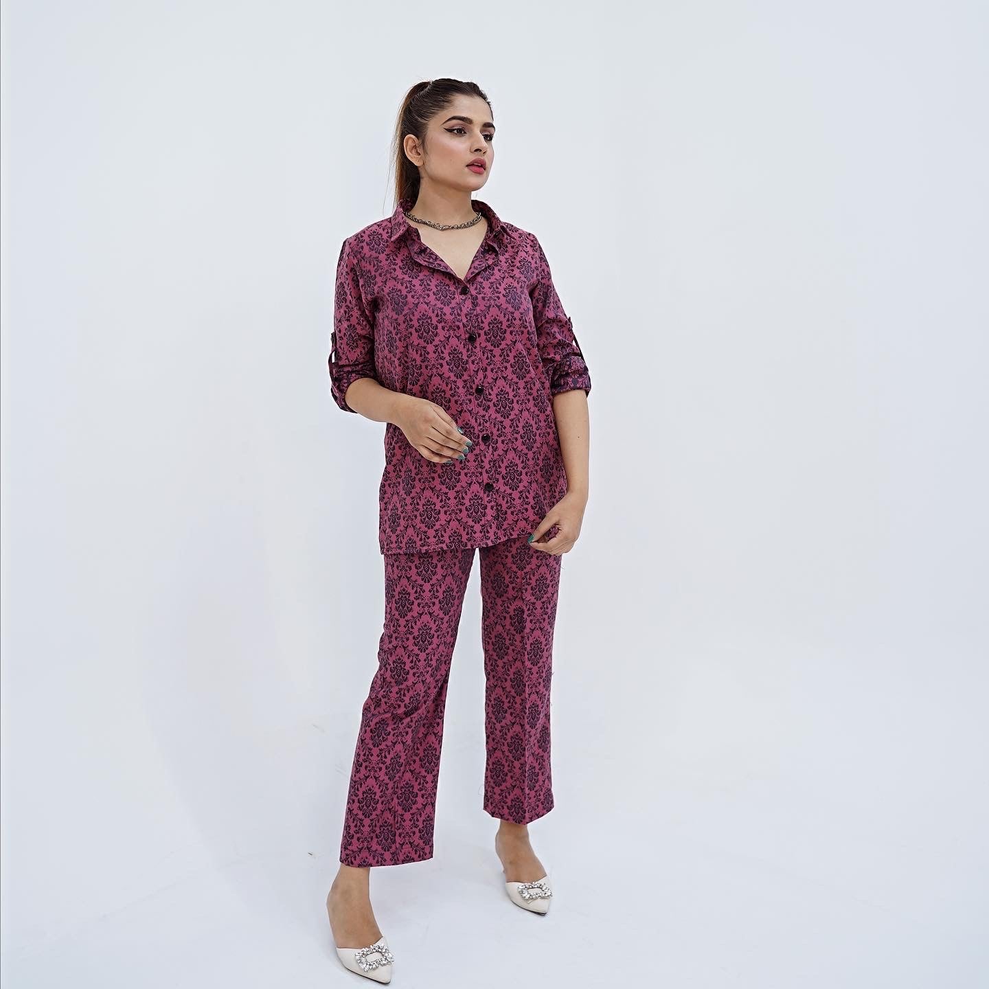 Magenta Jacquard Co-ord Set