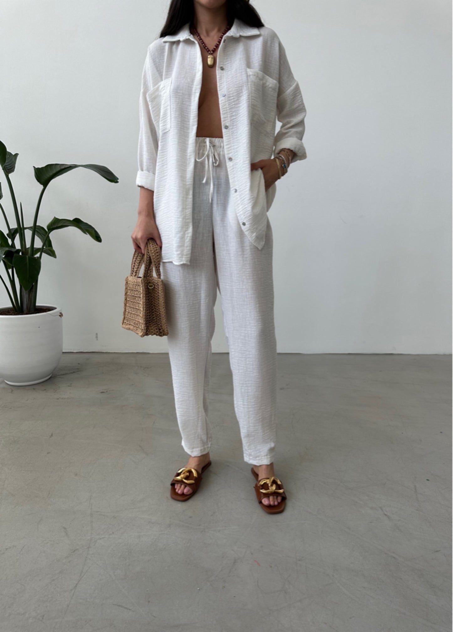 White European Linen Co-ord Set