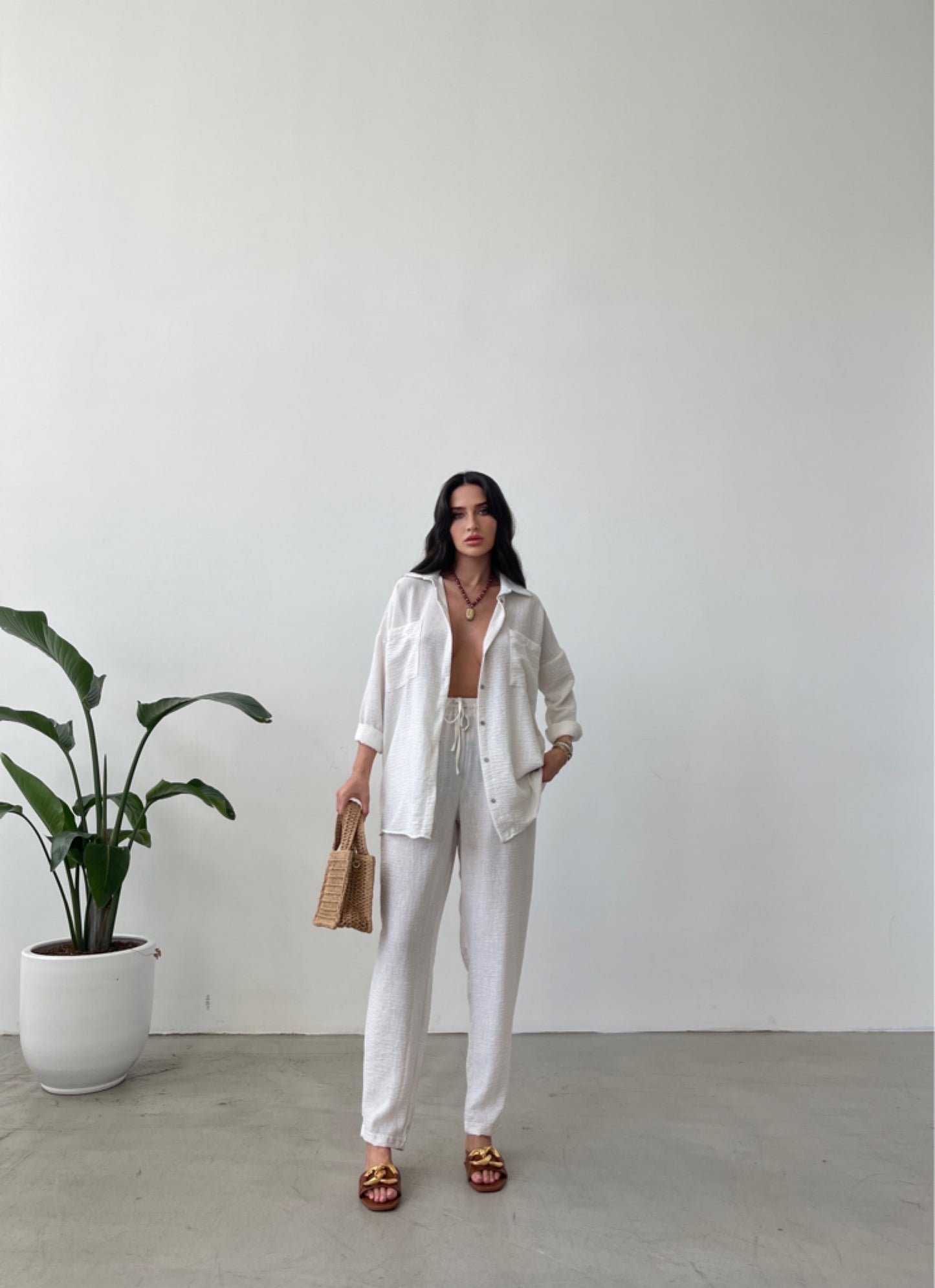 White European Linen Co-ord Set