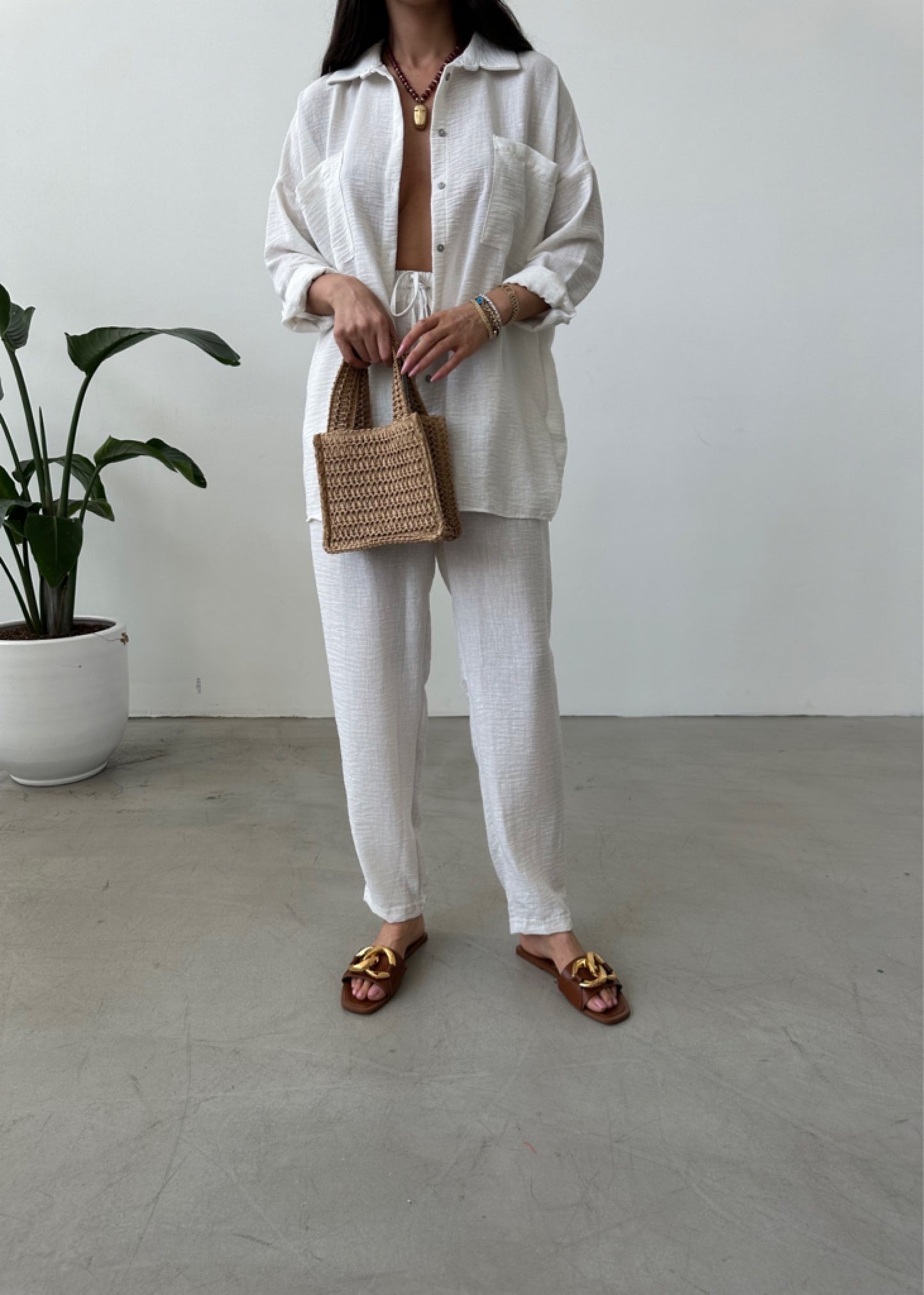 White European Linen Co-ord Set
