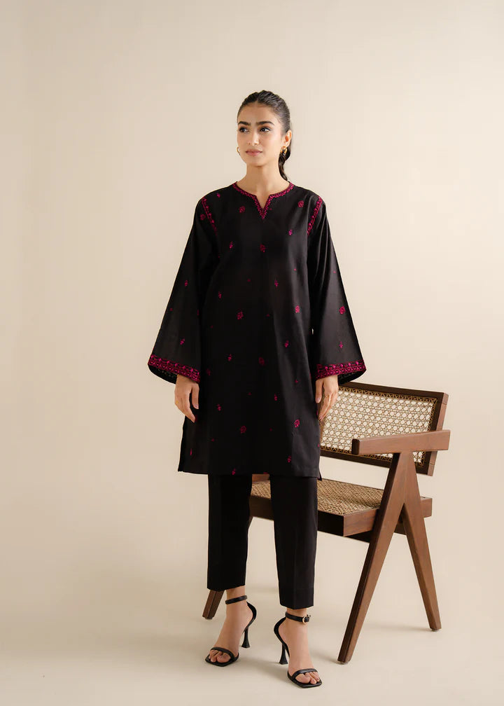 GULAAL BLACK EMBROIDERED STITCHED DRESS