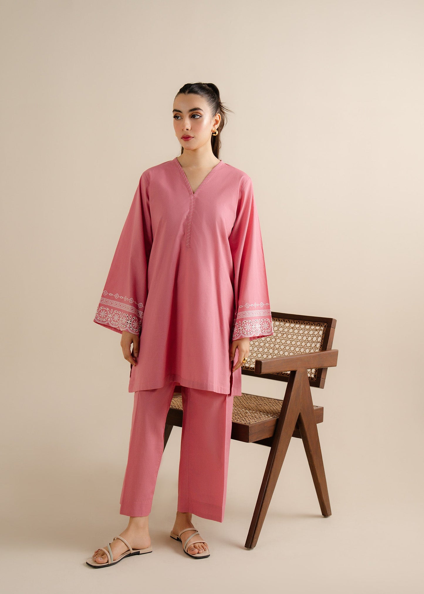 FLAMINGO-CHIKEN KARI EMBROIDERED DRESS