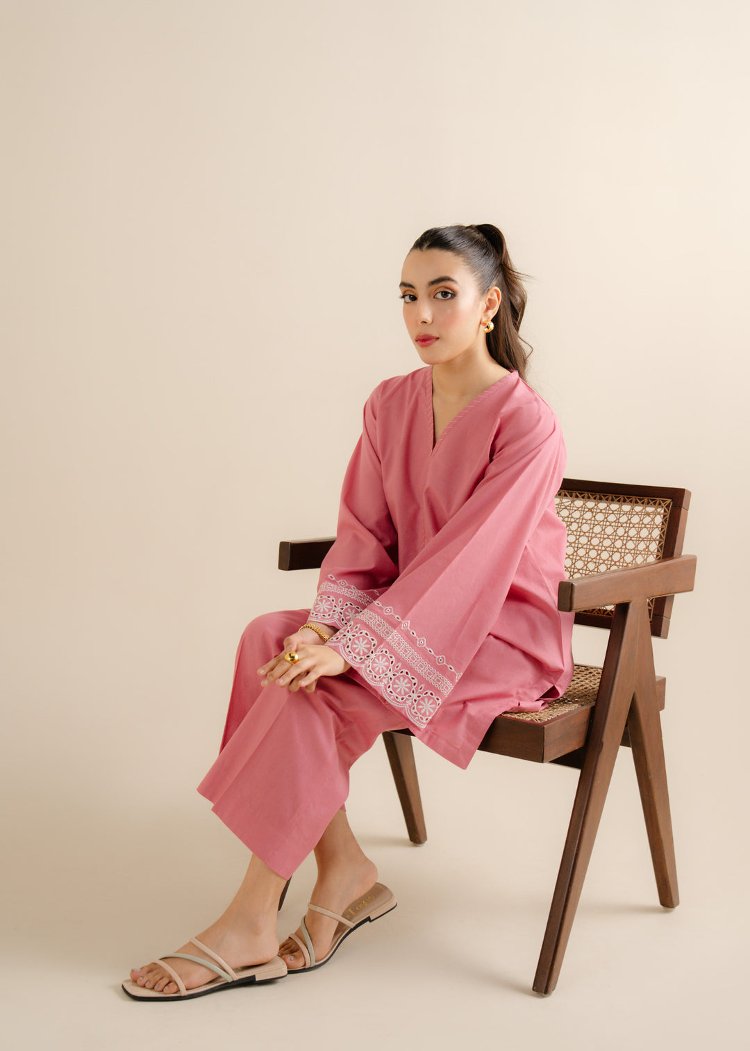 FLAMINGO-CHIKEN KARI EMBROIDERED DRESS