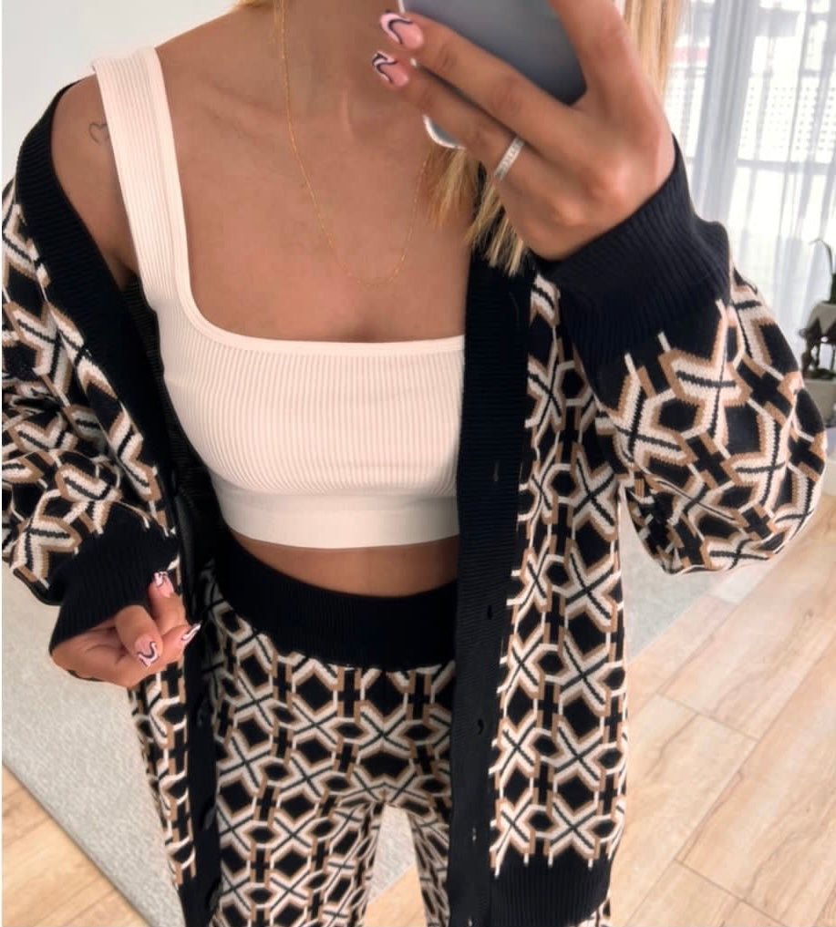Button Down Wool Cardigan Sweater Knit Co-ord Set